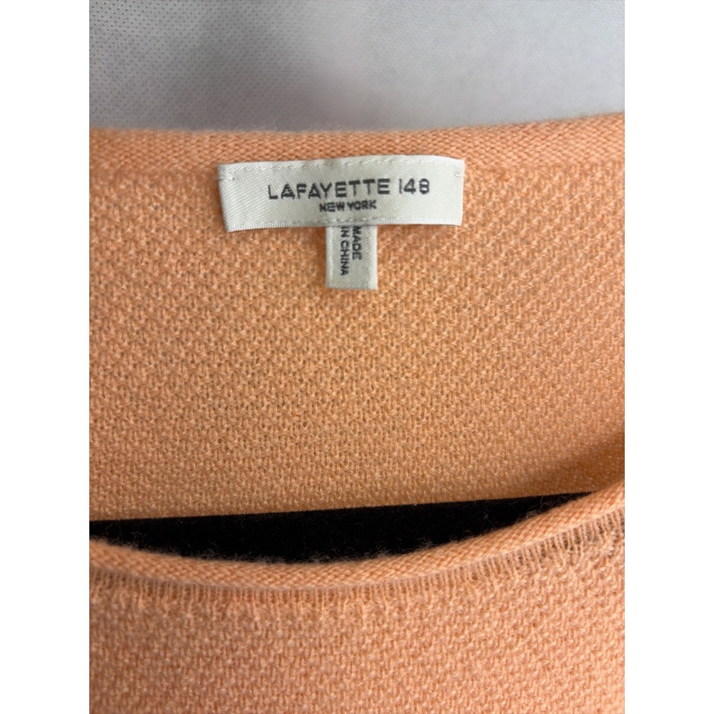 Lafayette 148 New York Peach 100% Cashmere Honeycomb Knit Sweater Size M KC04 - Picture 3 of 6